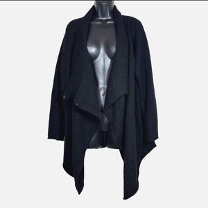 360 Sweater L Cashmere cardigan open snaps draped wrap design
